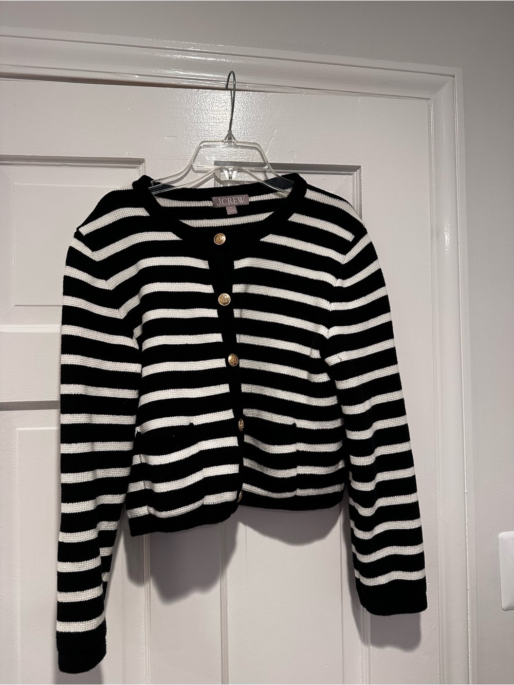 J. Crew Black & White Striped Button-Front Cardigan “lady jacket”
